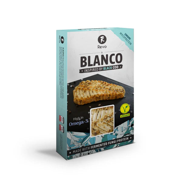Box of Blanco protein product with images and text on a white background