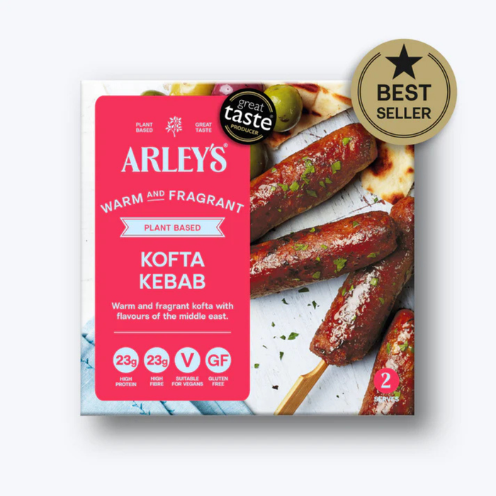 Arley's Kofta Kebab packaging with a 'Best Seller' badge on a white background