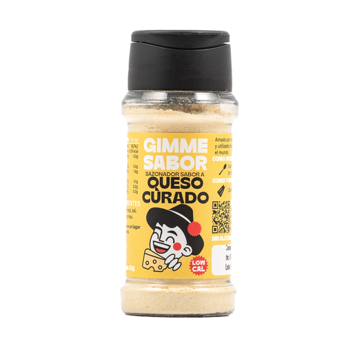 Spice container with yellow label on a white background