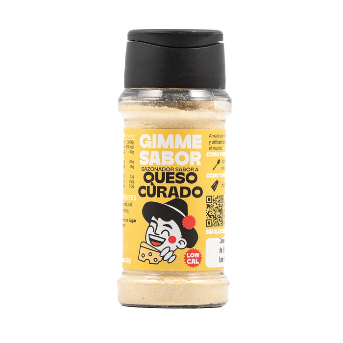 Spice container with yellow label on a white background