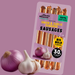 Pack of Plenty Reasons Onion & Garlic Kabanos Sausages shown on a mauve background with whole garlic bulbs and a purple onion in front of the package.