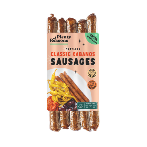 plenty reasons meatless classic kabanos sausages packet on white background