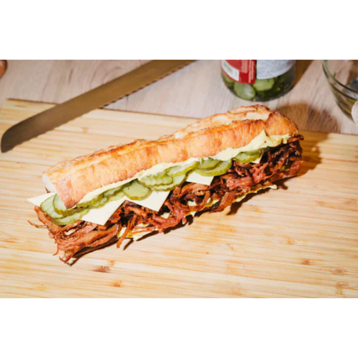 shredded pork in baguette