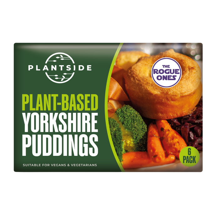 Packaging of Plantside plant-based Yorkshire puddings with a visible brand logo.
