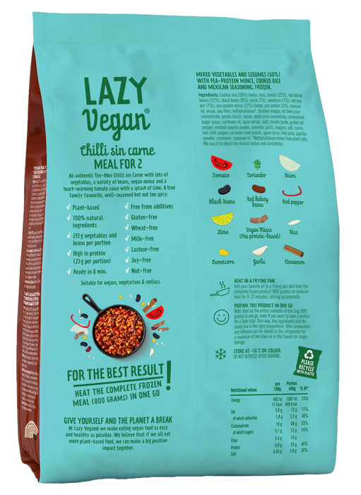 Lazy Vegan Chilli sin Carne Meal for 2 (800g)