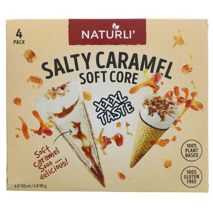 Naturli Salted Caramel Ice Cream Cones (x4)